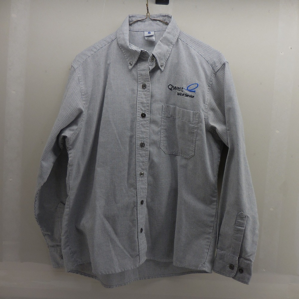 VF Solution Mens Pinstripe Qwest Spirit of Service Button Down Shirt Medium Blue